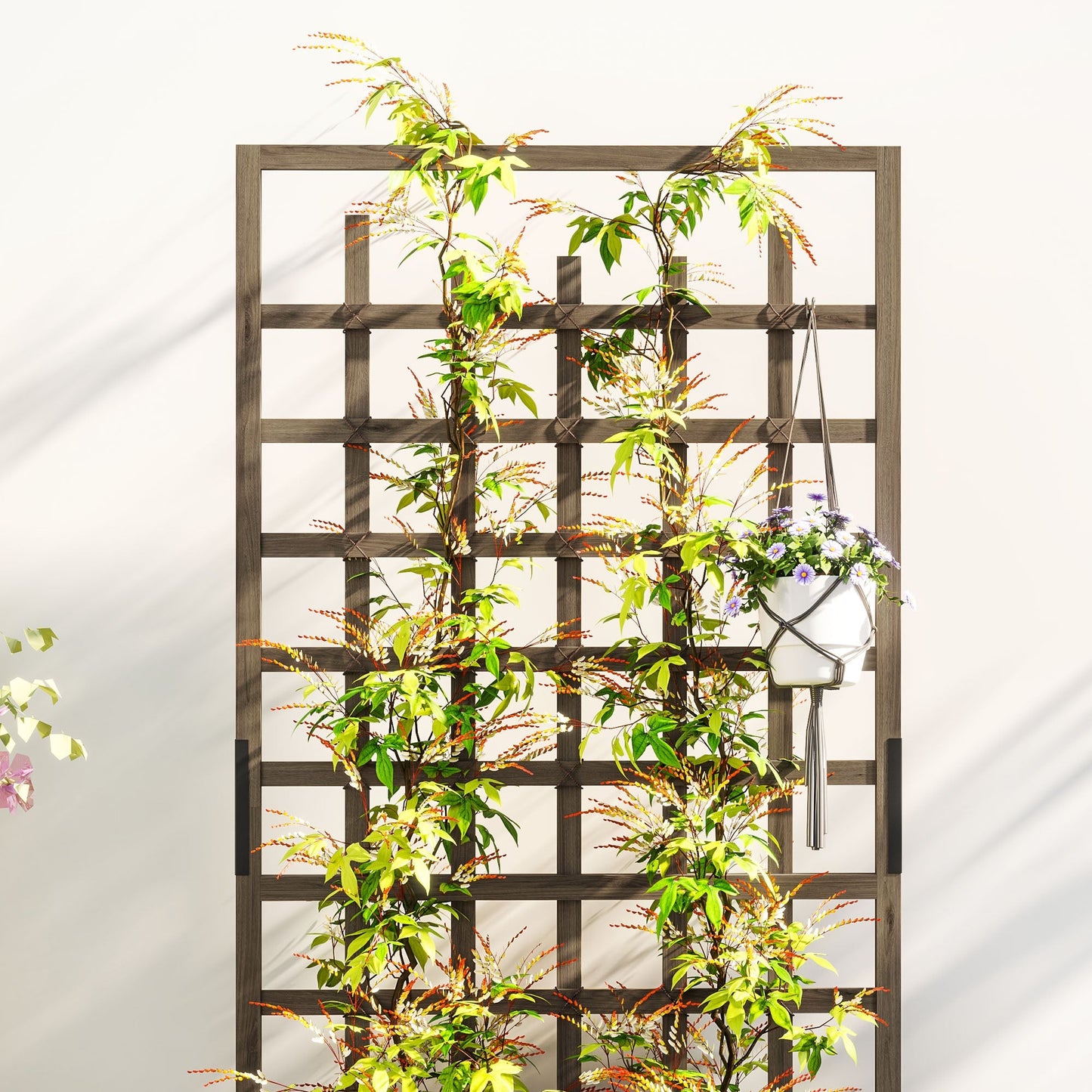 Outsunny Wooden Trellis Planter, Raised Garden Bed with Wheels, to Climb and Grow Vegetables, Herbs and Flowers, Brown