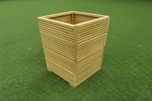 Square Wooden Decking Planters made of pressure-treated timber, ideal for outdoor gardening and decor.