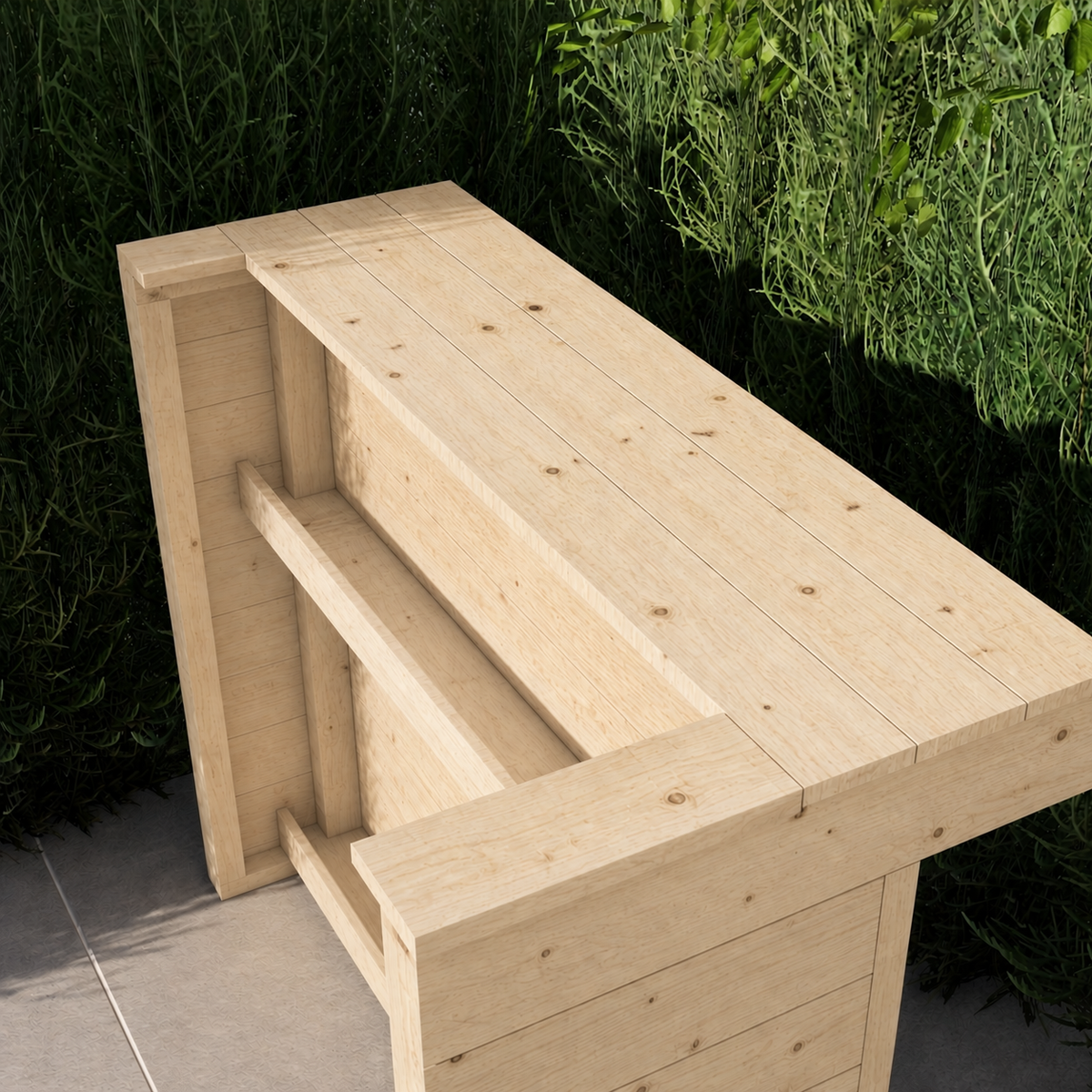 L-Shape Rustic Wooden Garden Bar – Handmade Reclaimed Timber Outdoor Bar