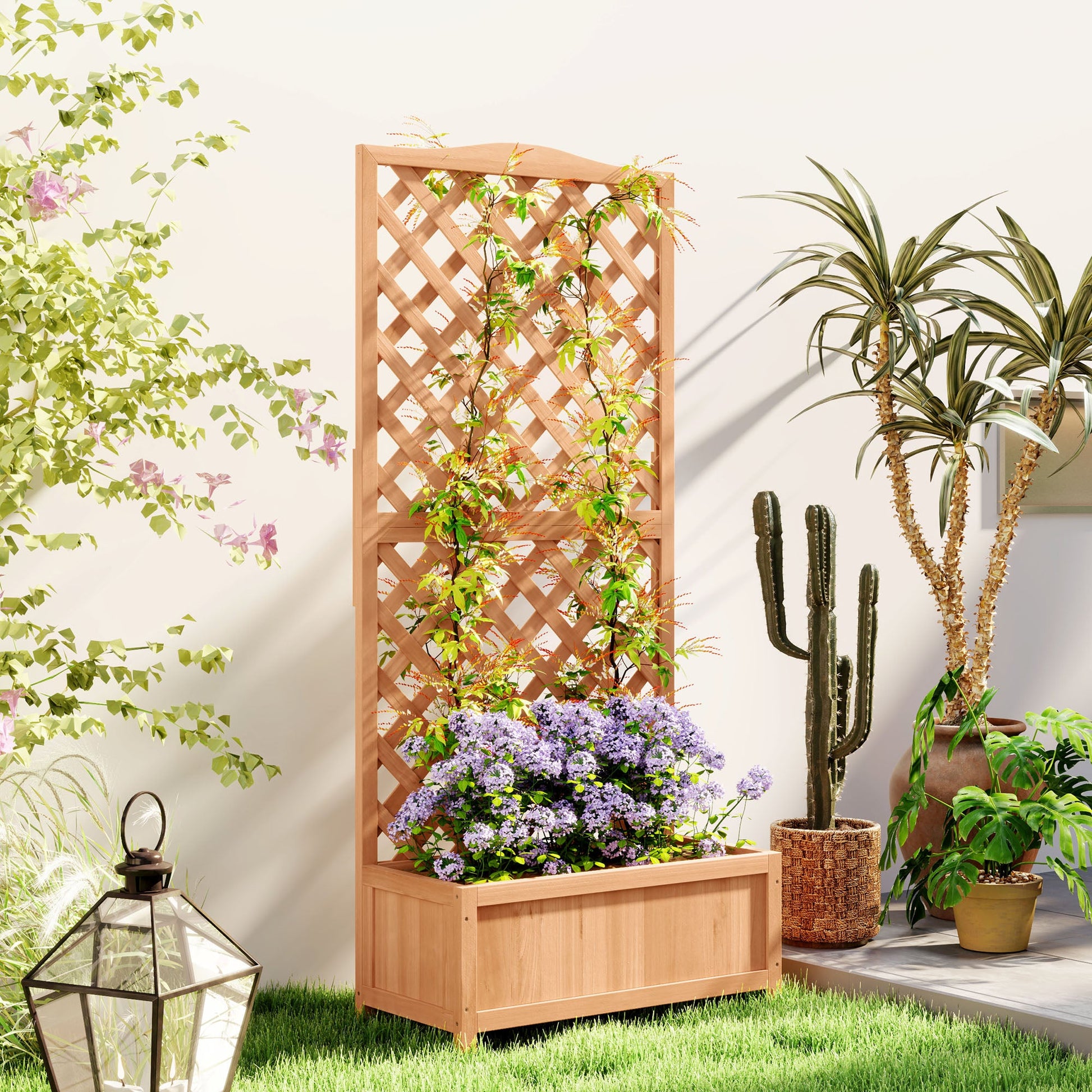 free standing trellis planter Outsunny Wooden Planter with Trellis, Freestanding Raised Bed for Gard – Summer Wooden Planters