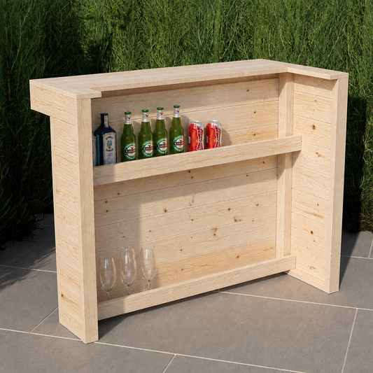 L-Shape Rustic Wooden Garden Bar – Handmade Reclaimed Timber Outdoor Bar