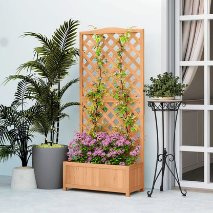 Outsunny Wooden Planter with Trellis, Freestanding Raised Bed for Garden with Lattice, Outdoor Planter Box for Climbing Plants, Vines, Flowers, 76 x 36 x 170 cm, Natural