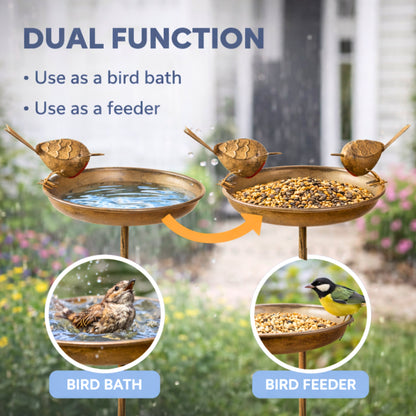 Robin Bird Bath & Feeder Stake for Garden Birds, Outdoor Wildlife & Patio Decor
