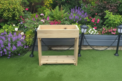 60cm high wooden garden troughs on legs with bottom shelf