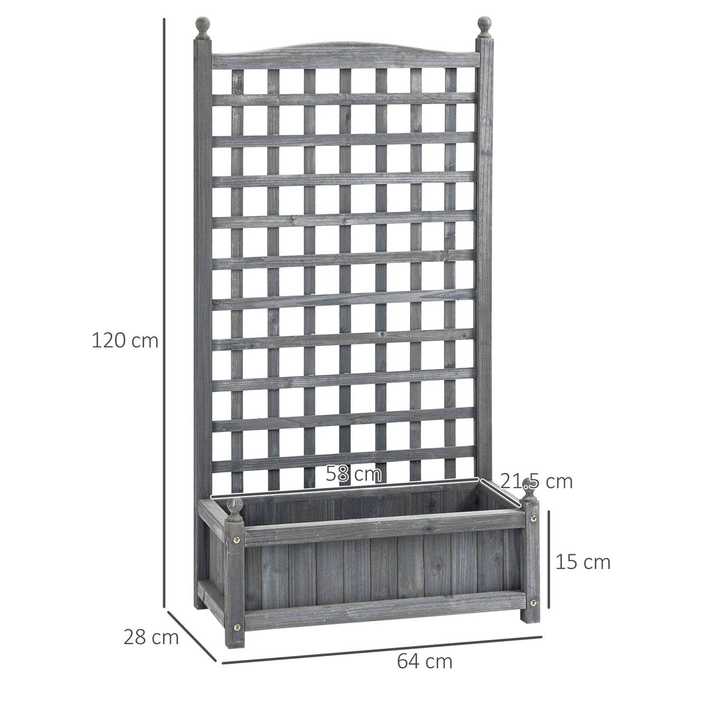 Outsunny Garden Planters with Trellis for Climbing Vines, Wood Raised Beds for Garden, Flower Pot, Indoor Outdoor, Grey