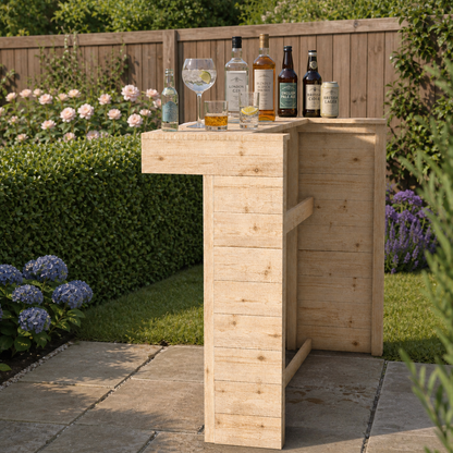 L-Shape Rustic Wooden Garden Bar – Handmade Reclaimed Timber Outdoor Bar