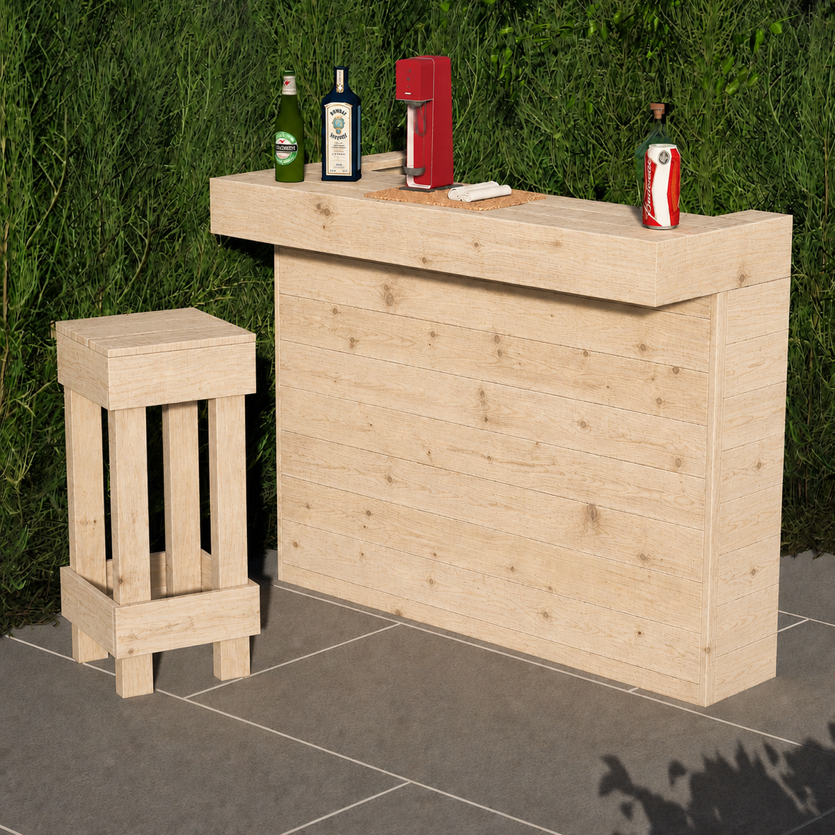 L-Shape Rustic Wooden Garden Bar – Handmade Reclaimed Timber Outdoor Bar