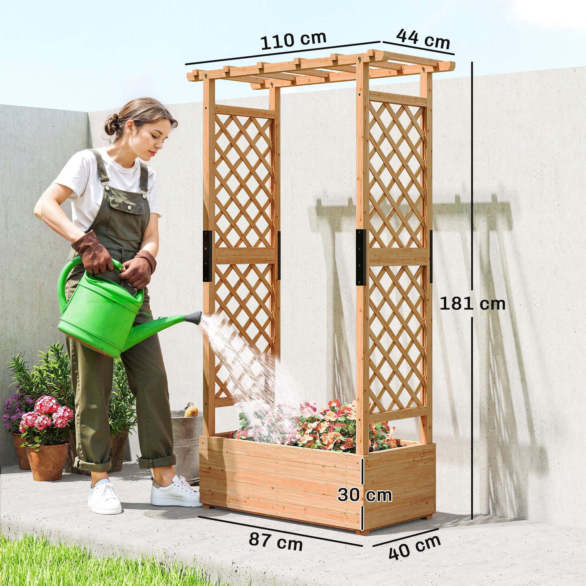wooden planters with trellis Outsunny Fir Wood 110 x 44 cm Planter and Trellis Garden Bed – Summer Wooden Planters