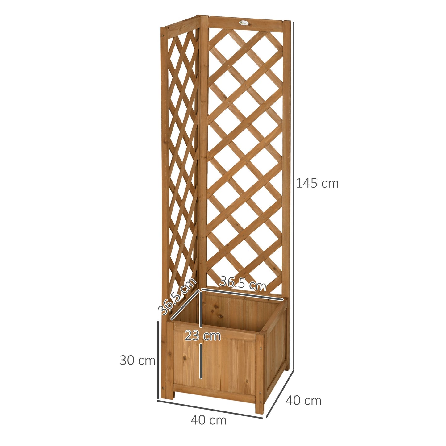 Outsunny Wooden Planter with Corner Trellis, Freestanding Raised Garden Bed with Drainage Bottom, Outdoor Planter Box, Brown