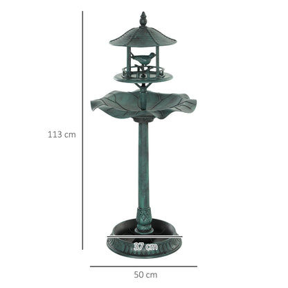 Outsunny 3-in-1 Garden Bird Bath, Freestanding Birdbath with Large Water Basin, Underneath Flower Planter, Φ50 x 113 cm, Green