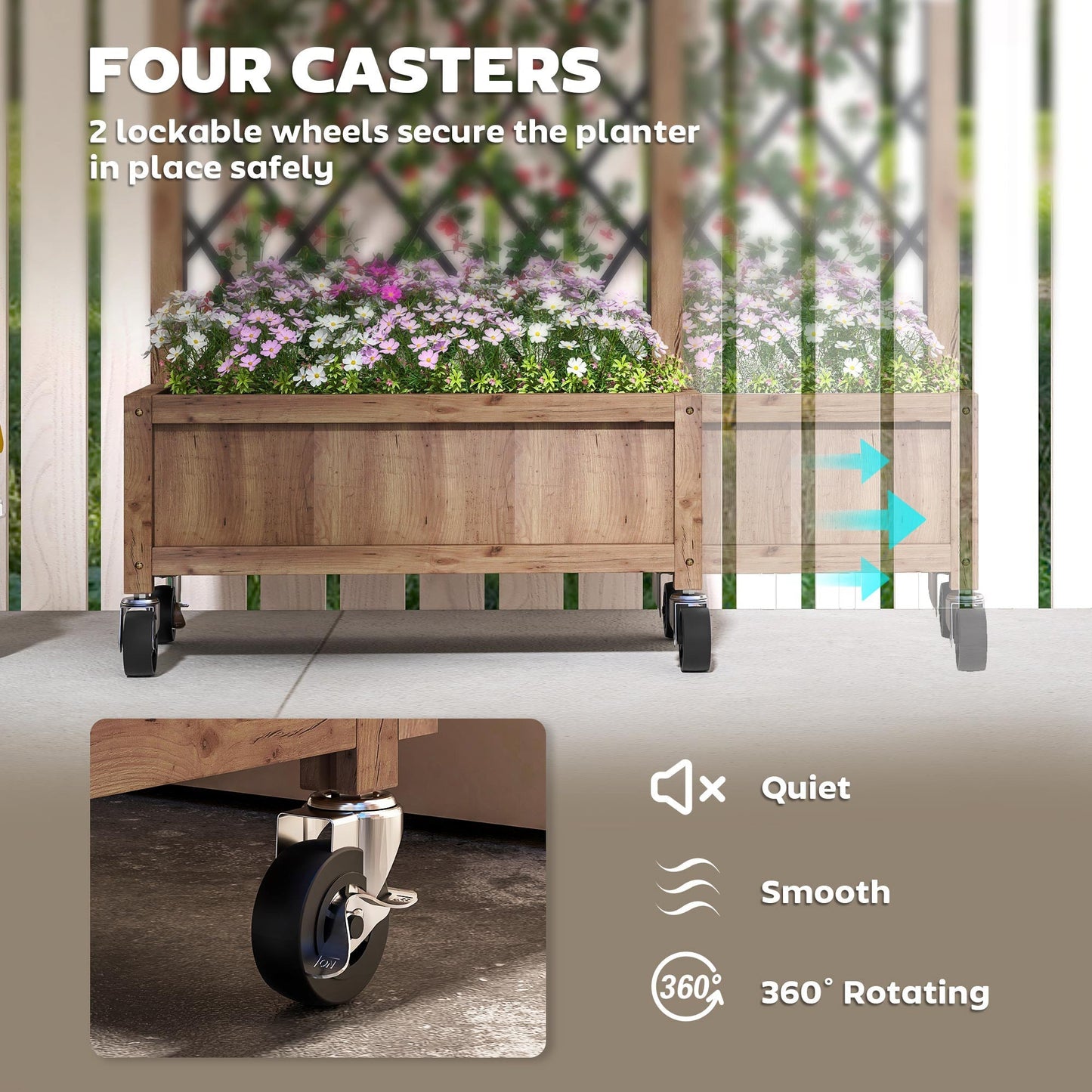 Outsunny Wooden Planter, with Metal Trellis - Brown/Black