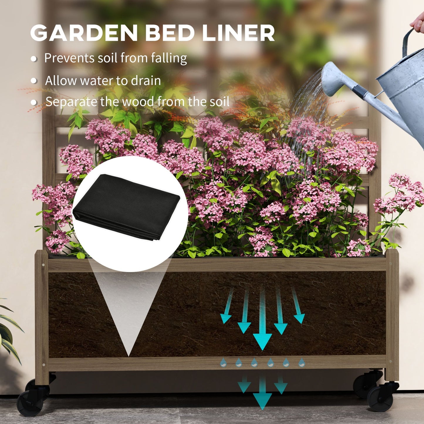 Outsunny Wooden Trellis Planter, Raised Garden Bed with Wheels, to Climb and Grow Vegetables, Herbs and Flowers, Brown