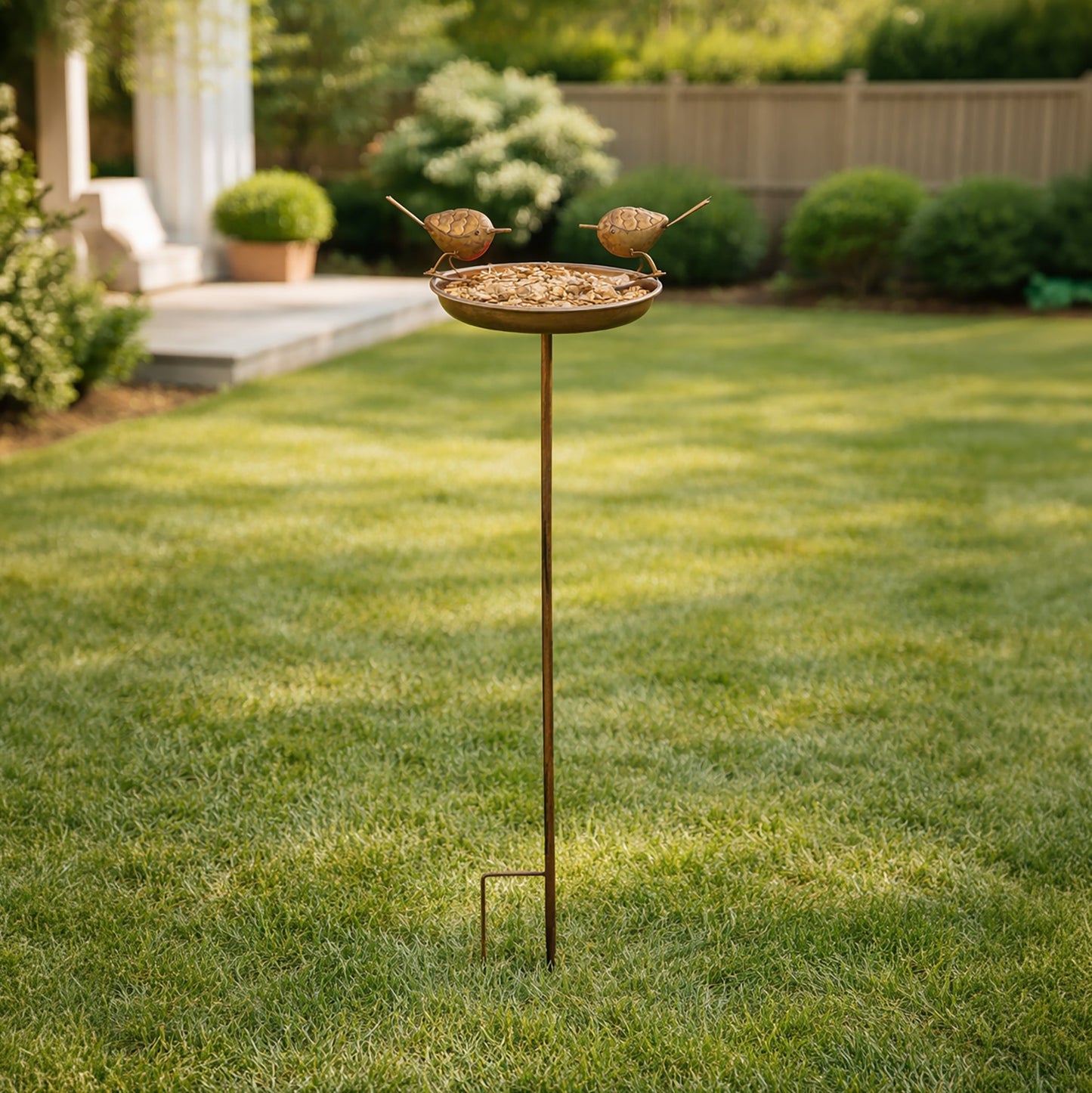 Robin Bird Bath & Feeder Stake for Garden Birds, Outdoor Wildlife & Patio Decor