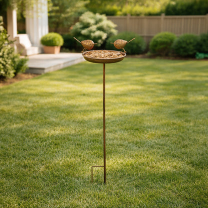 Robin Bird Bath & Feeder Stake for Garden Birds, Outdoor Wildlife & Patio Decor