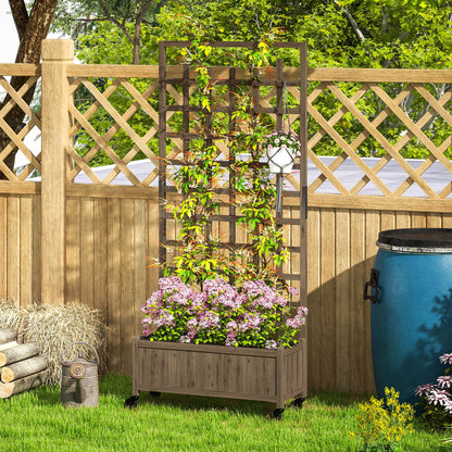 Outsunny Wooden Trellis Planter, Raised Garden Bed with Wheels, to Climb and Grow Vegetables, Herbs and Flowers, Brown