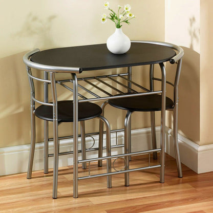 Stylish 2-Seater Compact Dining Set with Storage Shelf – Ideal for Small Spaces Dining Black/Silver