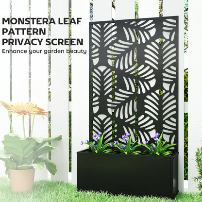 Outsunny Metal Garden Bed for Garden with Trellis, Wall Mounted or Freestanding Raised Planter with Privacy Screen