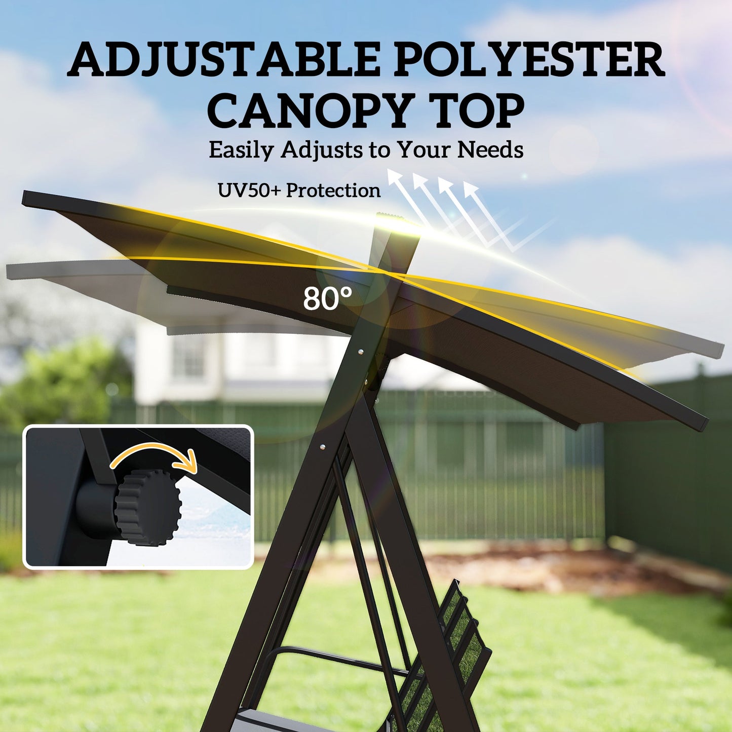 Outsunny 3 Seater Swing Chair, Garden Swing Bench with Adjustable Tilting Canopy, Breathable Mesh Seat 360 kg Capacity, Grey