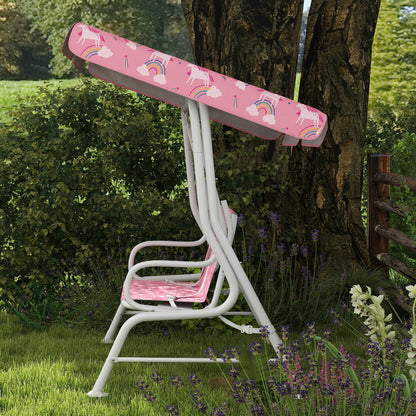 AIYAPLAY Kids Porch Swing, 2-Seater Patio Swing Bench Hammock with Seat Belts, Adjustable Canopy for Garden, Pink