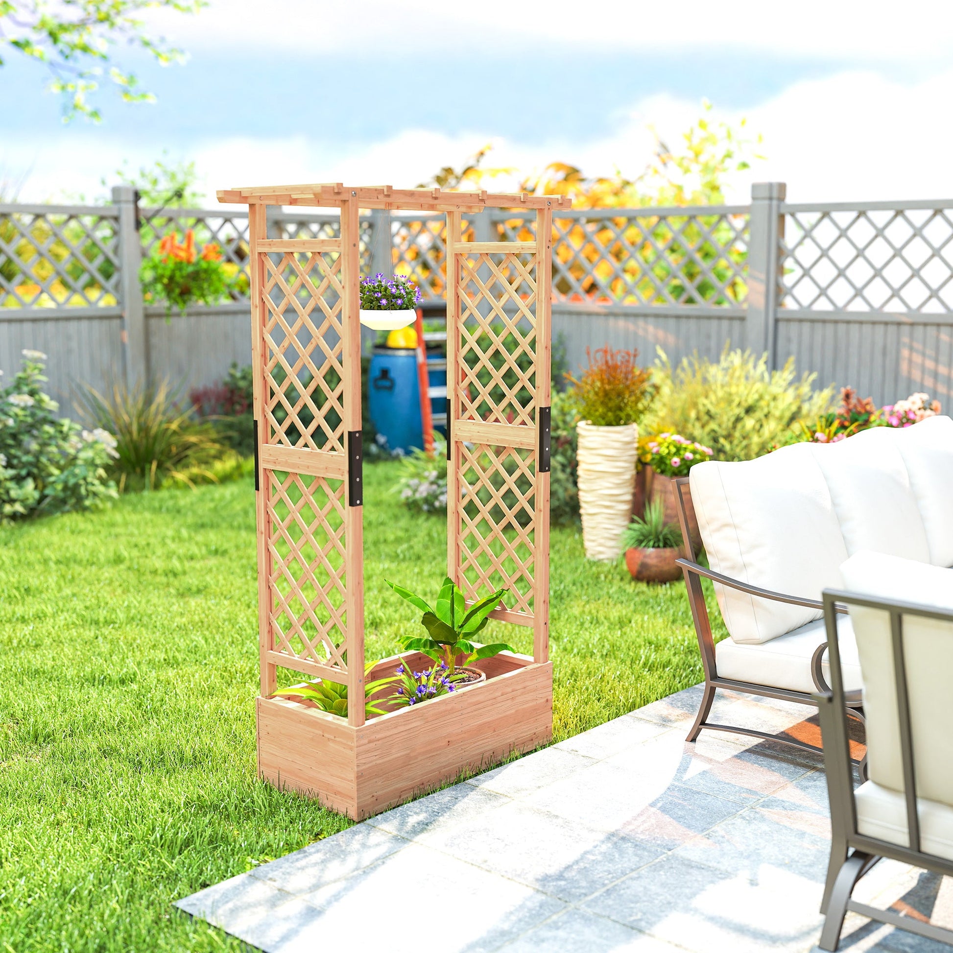 outsunny planter with trellis Outsunny Fir Wood 110 x 44 cm Planter and Trellis Garden Bed – Summer Wooden Planters