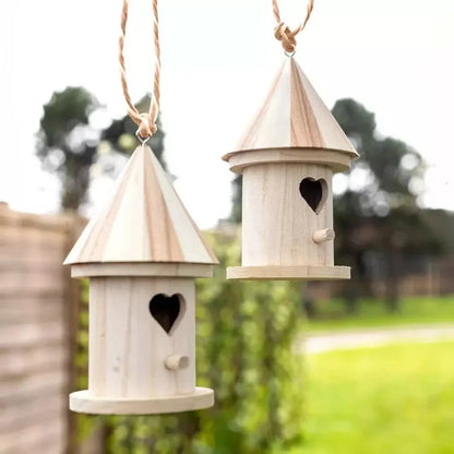 2pc Wooden Bird Nest Hanging Feeding Station - Wild Bird House Hanging Feeding Station