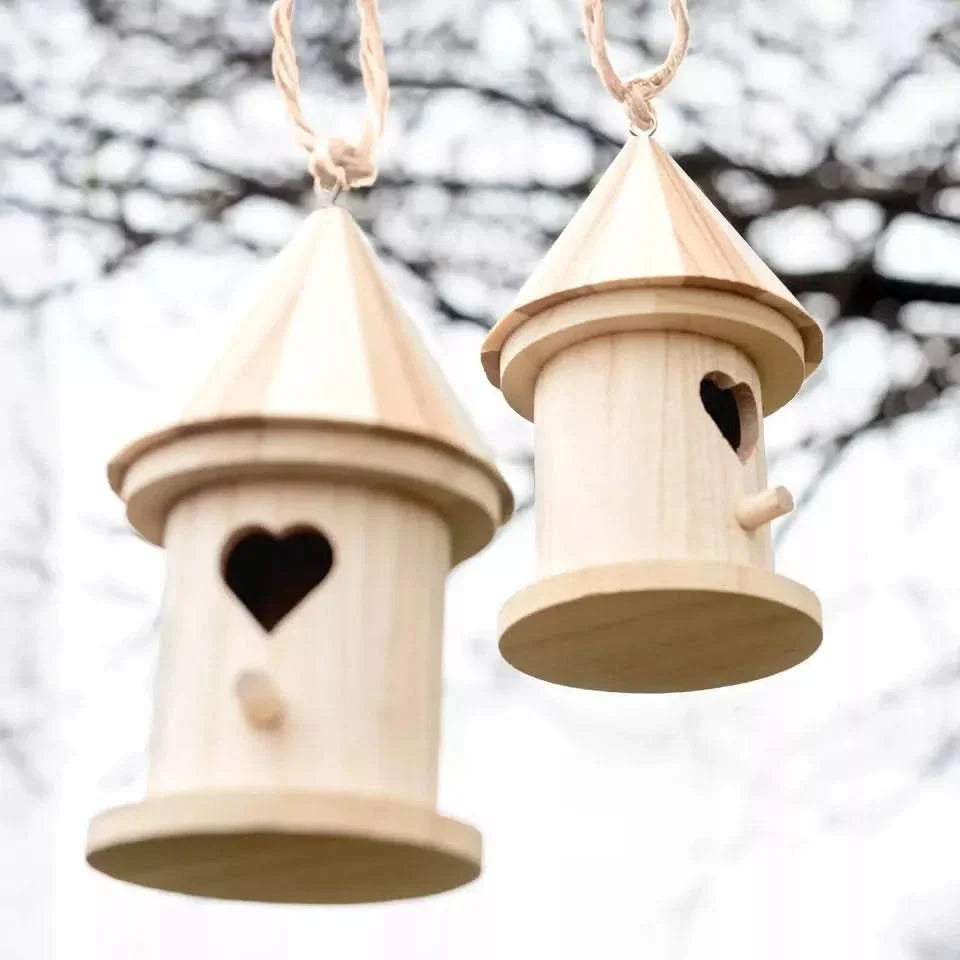 2pc Wooden Bird Nest Hanging Feeding Station - Wild Bird House Hanging Feeding Station