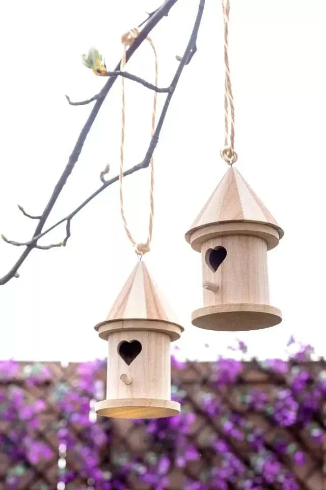 2pc Wooden Bird Nest Hanging Feeding Station - Wild Bird House Hanging Feeding Station