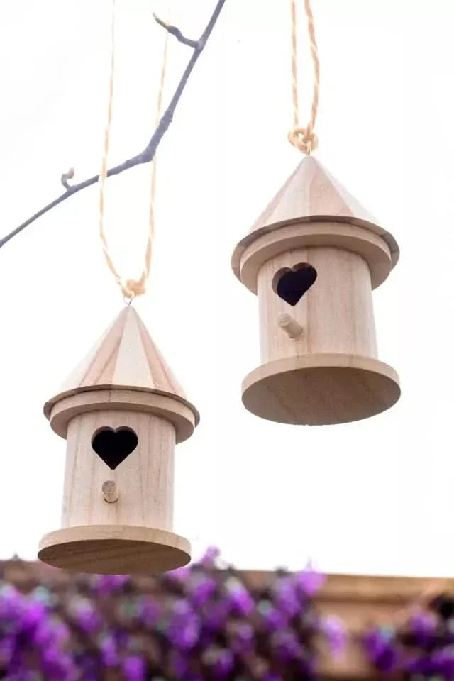 2pc Wooden Bird Nest Hanging Feeding Station - Wild Bird House Hanging Feeding Station