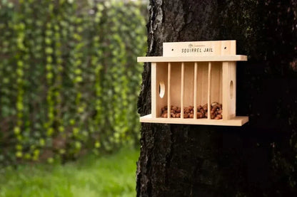 Hanging Wooden Bird Squirrel Feeder Wildlife Jail Feeding Station Bird Feeder