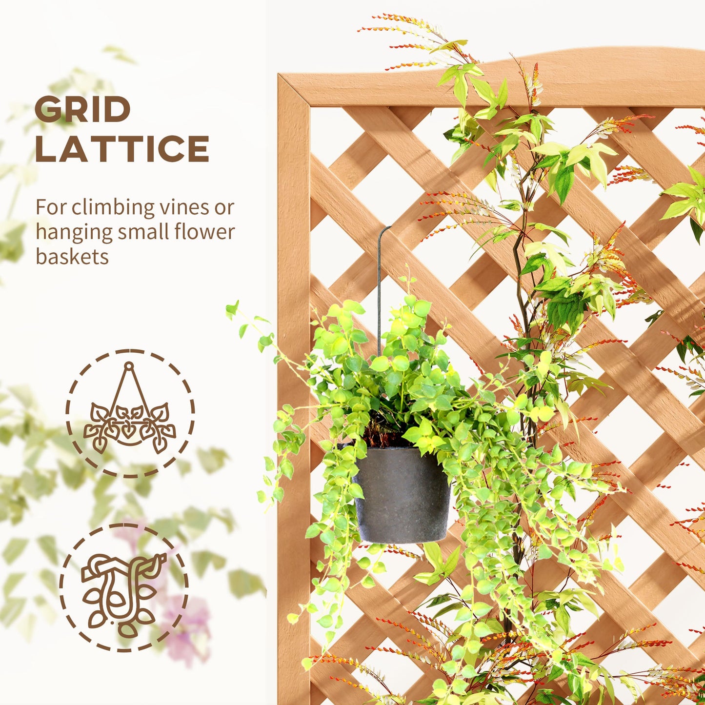Outsunny Wooden Planter with Trellis, Freestanding Raised Bed for Garden with Lattice, Outdoor Planter Box for Climbing Plants, Vines, Flowers, 76 x 36 x 170 cm, Natural