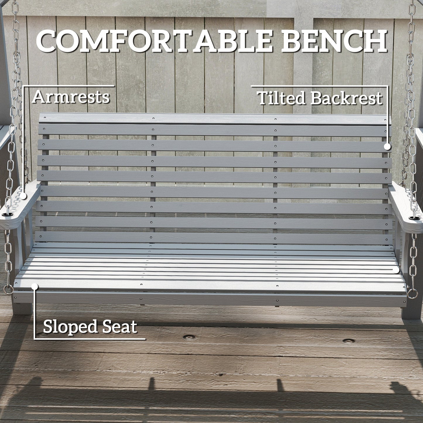 Outsunny Three-Seater Wooden Swing Bench, Dark Grey