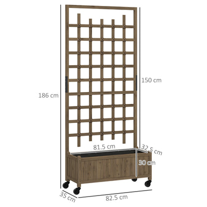 Outsunny Wooden Trellis Planter, Raised Garden Bed with Wheels, to Climb and Grow Vegetables, Herbs and Flowers, Brown